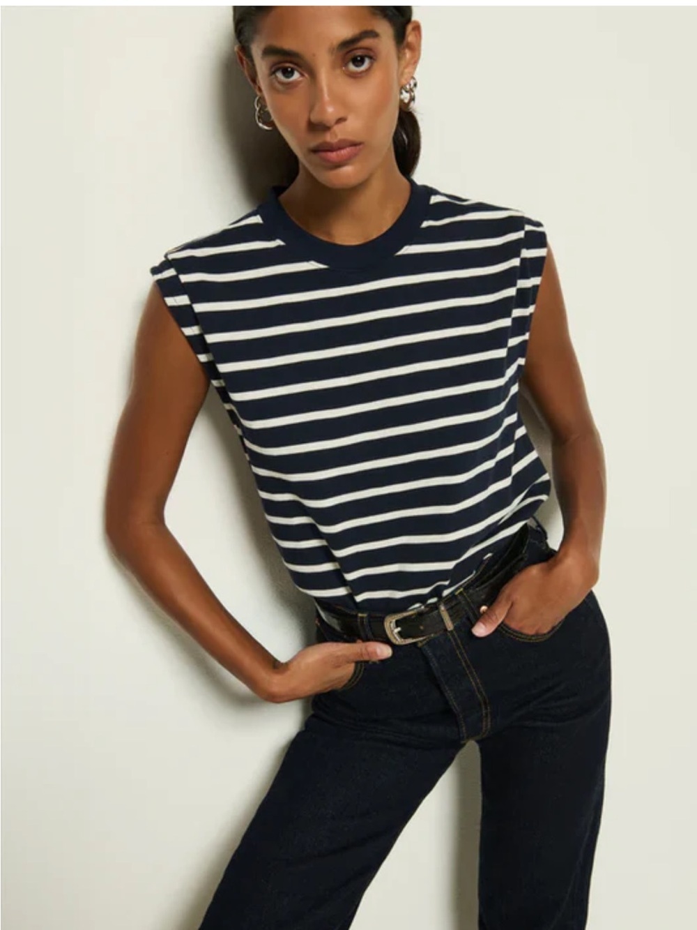 Cyrus Navy and White Striped Sleeveless Tank